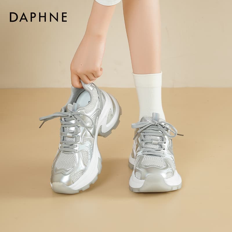 Кроссовки DAPHNE Массивные кроссовки High Топ Серебряный [6 см Высота каблука] Женские - изображение 8
