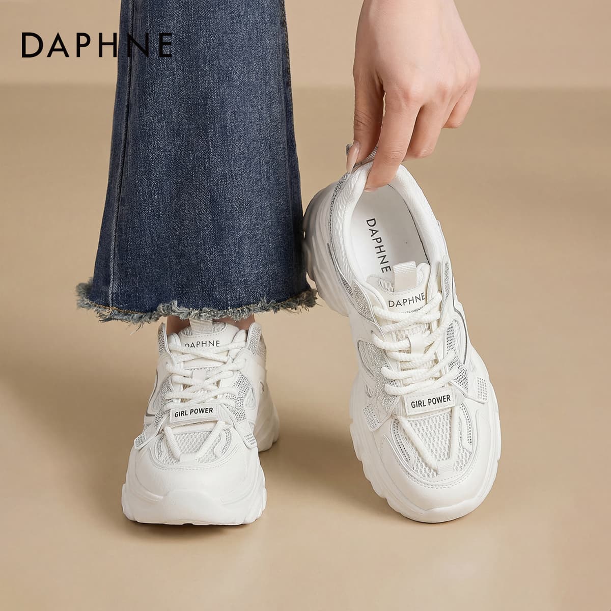 Кроссовки Daphne Синтетическая кожа текстиль устойчивый к истиранию дышащий противоскользящий низкий топ массивные кроссовки - изображение 5