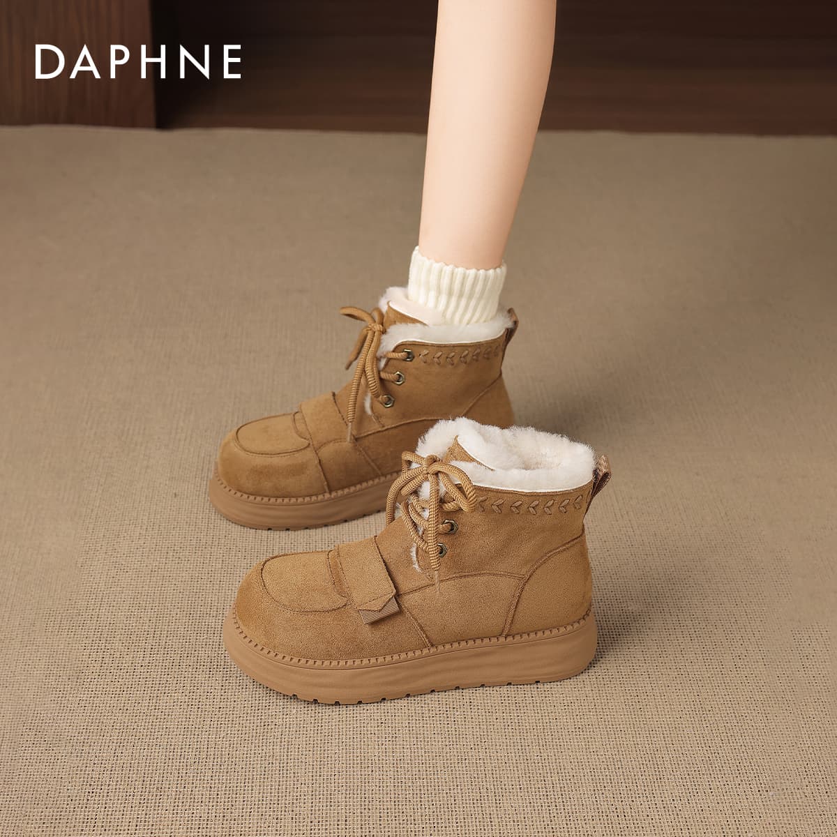 Ботинки зимние DAPHNE Сноубутсы Хаки Высота каблука 4CM Женские - изображение 7
