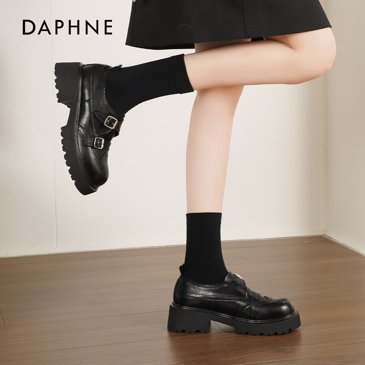 Лоферы DAPHNE Лоферы Низкий Топ Черный [BROGUE Броги 5 см Каблук] Женские - изображение 7