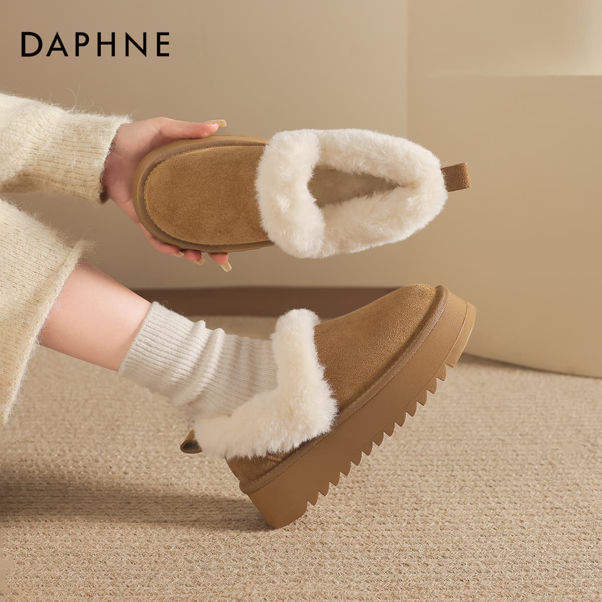 Ботинки зимние DAPHNE Ткань Стиль Майярд Однотонный Утолщенный и с Флисовой Подкладкой Термическая Слип-он Плюшевая Обувь - изображение 7