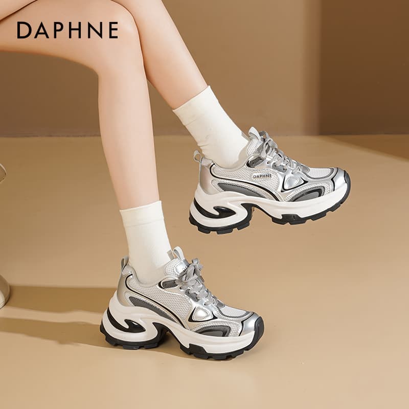 Кроссовки DAPHNE Массивные кроссовки MID Топ Серебряный [6,5 см Высота каблука] Женские - изображение 4
