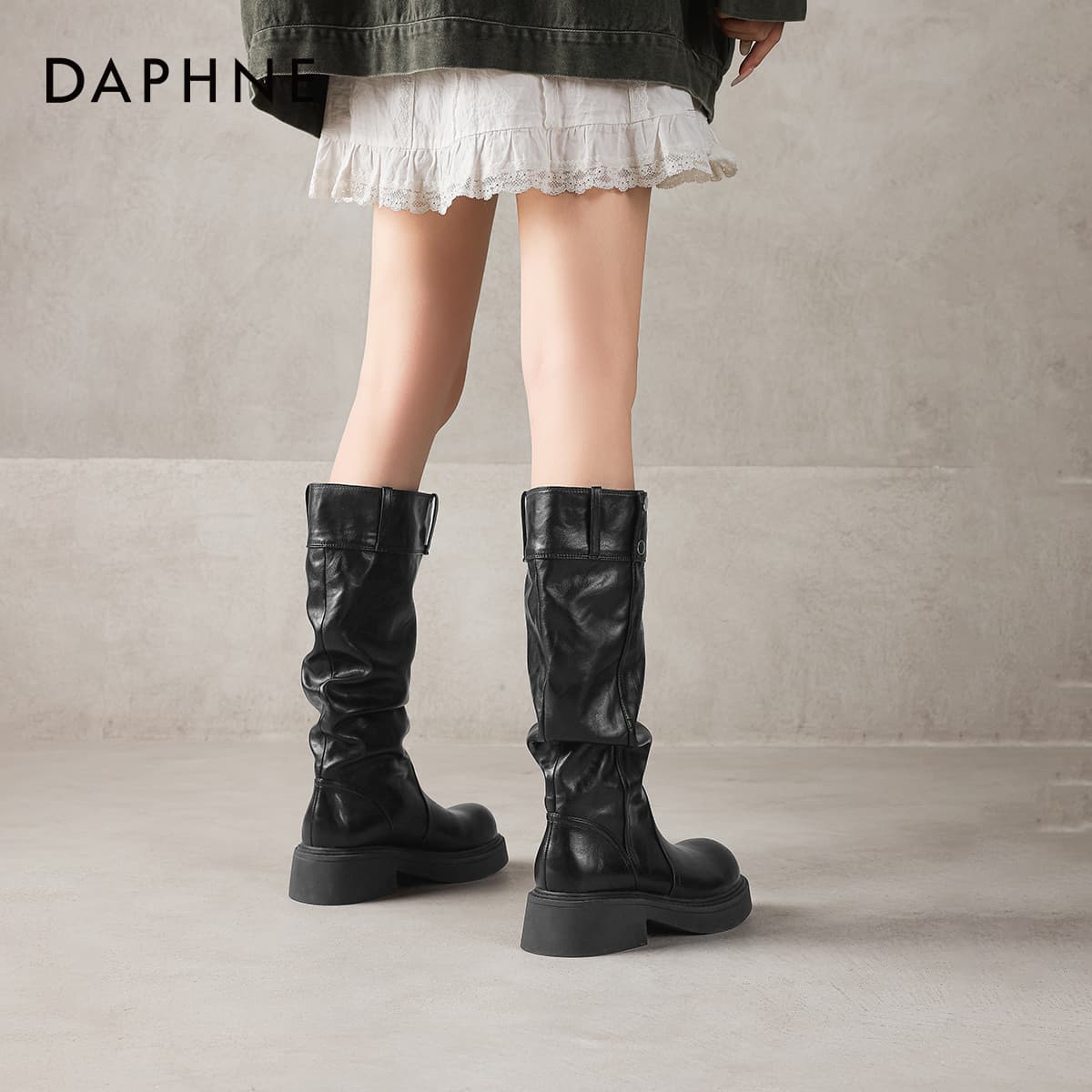 Ботинки DAPHNE Колено High Ботинки Черный Женские - изображение 7