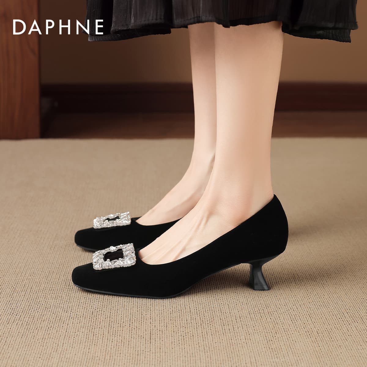 Туфли DAPHNE Высокие каблуки Low Топ Черный Женские - изображение 5
