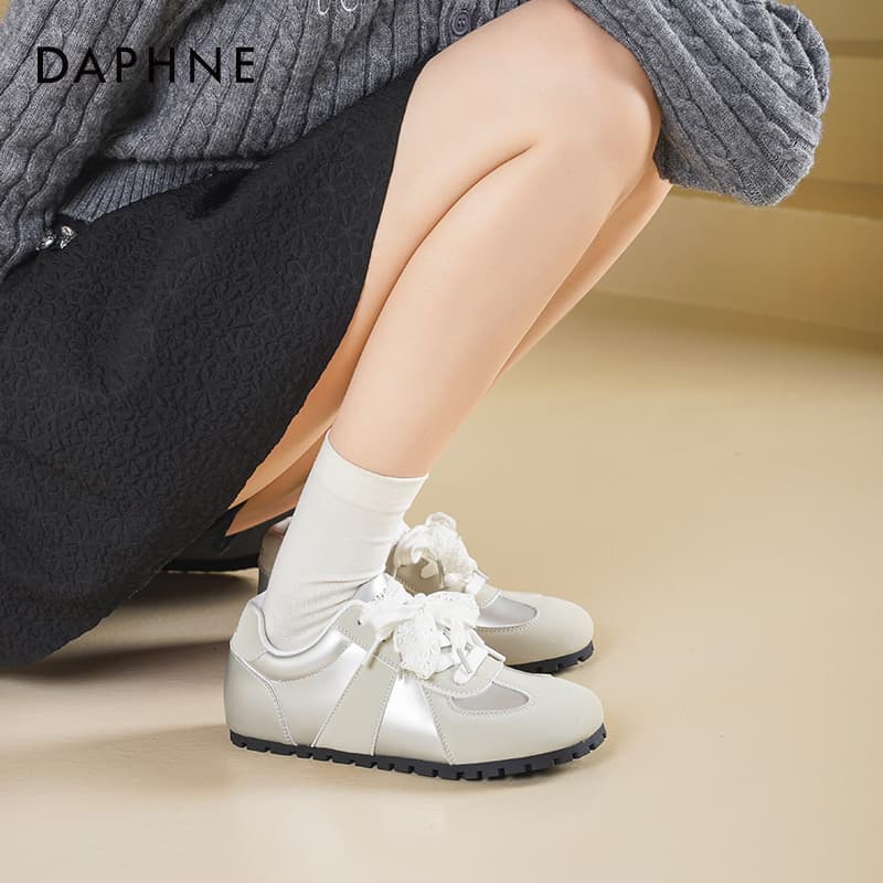 Кроссовки DAPHNE Повседневная обувь Low Топ Серебряный [Кружево Вверх 3 см Платформа] Женские - изображение 7