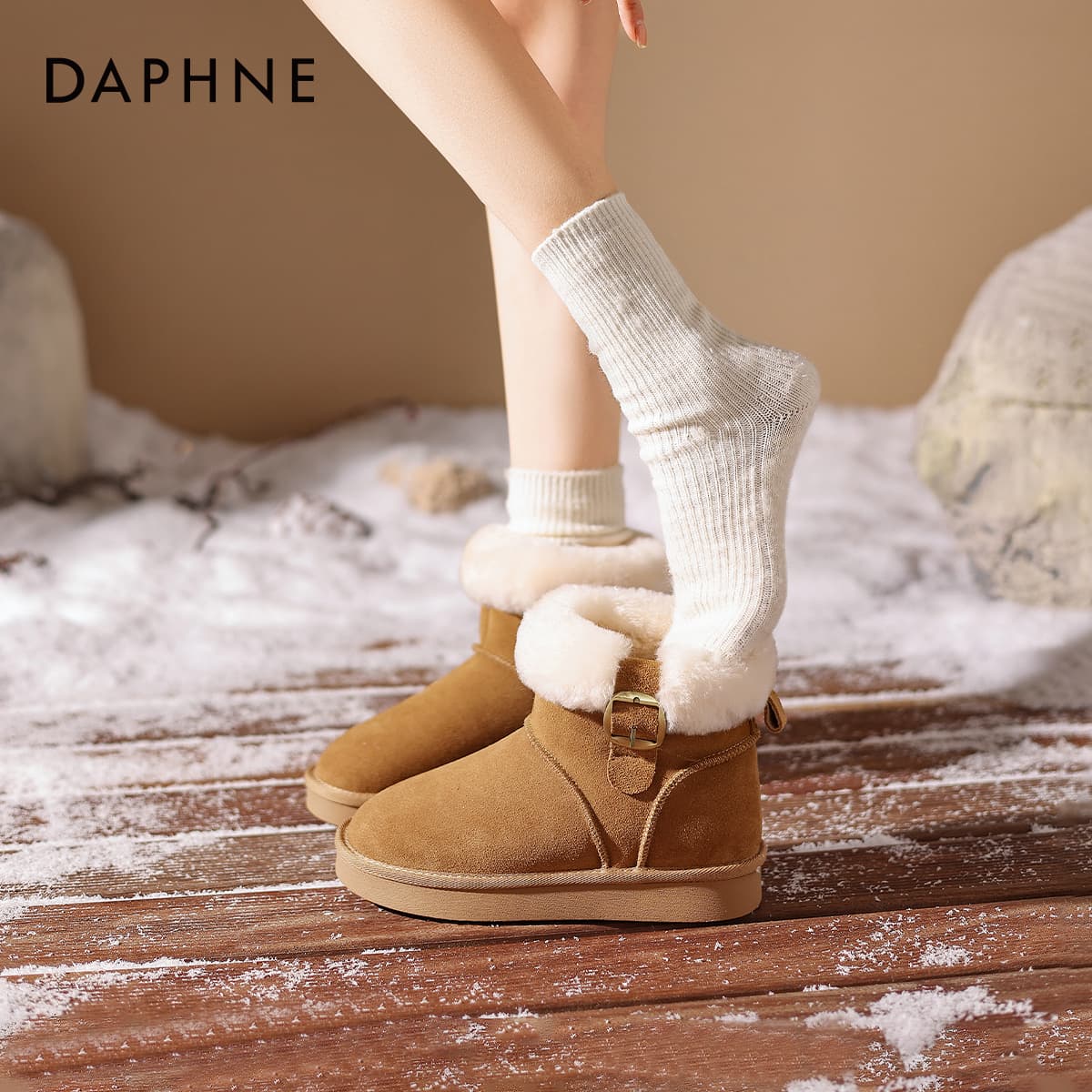 Ботинки зимние DAPHNE Сноубутсы Верблюжий цвет Женские - изображение 6