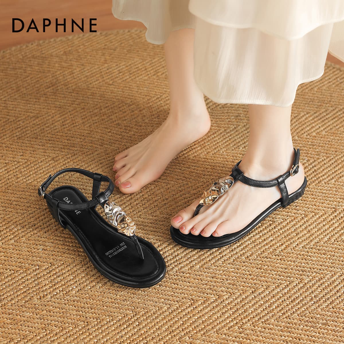 Шлёпанцы Daphne Синтетическая кожа Одиночные Шнуровые Сандалии Женские Черные - изображение 5