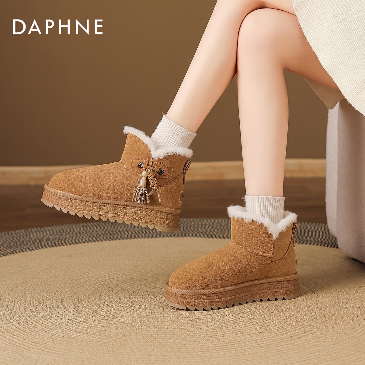 Ботинки зимние DAPHNE Сноубутсы Верблюжий цвет Женские - изображение 5