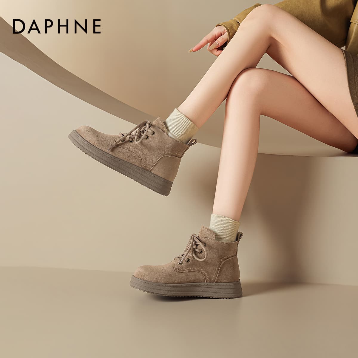 Ботинки DAPHNE Армейские ботинки Песок Женские - изображение 8