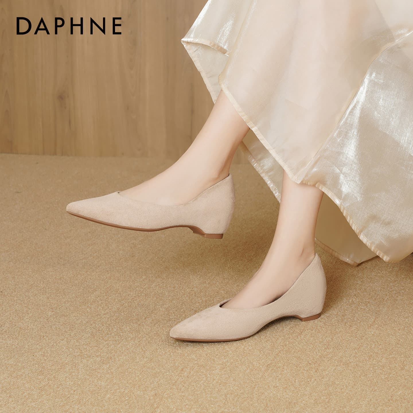 Тапочки DAPHNE Женская Повседневная Обувь Без Подкладки Низкий Топ Нюдовый Абрикос [4CM Скрытый Каблук] Женская - изображение 5