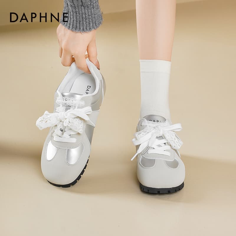 Кроссовки DAPHNE Повседневная обувь Low Топ Серебряный [Кружево Вверх 3 см Платформа] Женские - изображение 4