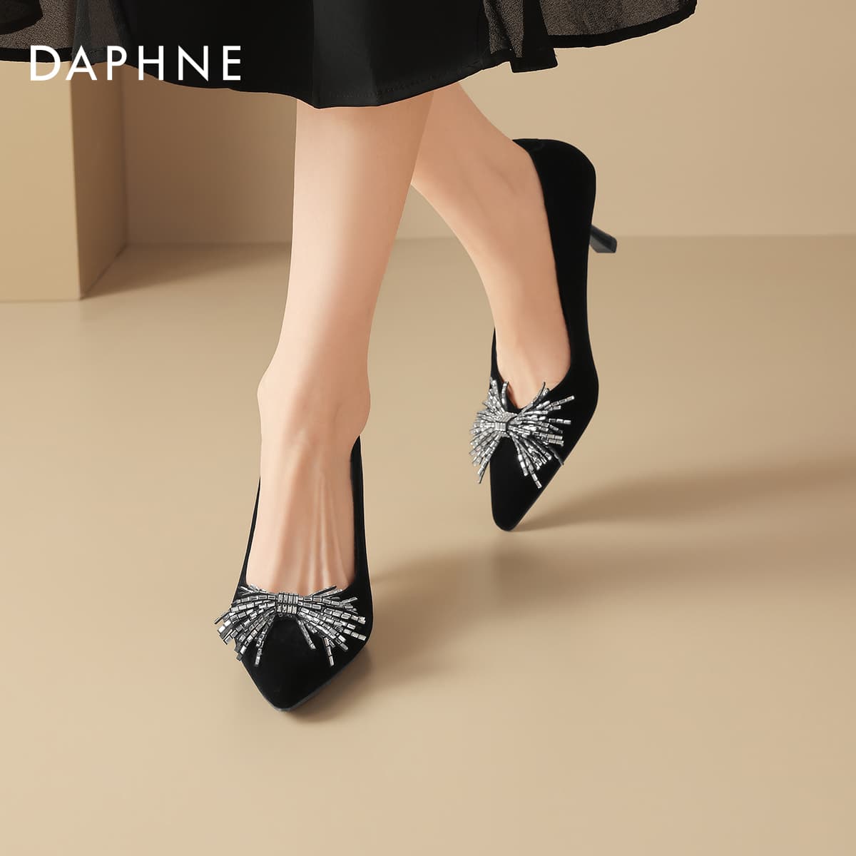 Туфли DAPHNE Высокие каблуки Low Топ Черный Женские - изображение 5