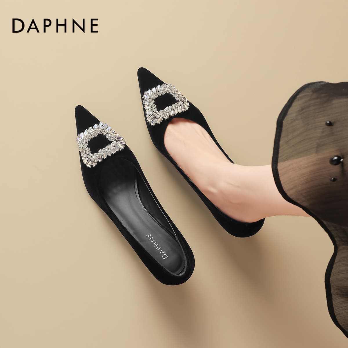 Туфли DAPHNE Высокие каблуки Low Топ Черный Женские - изображение 4