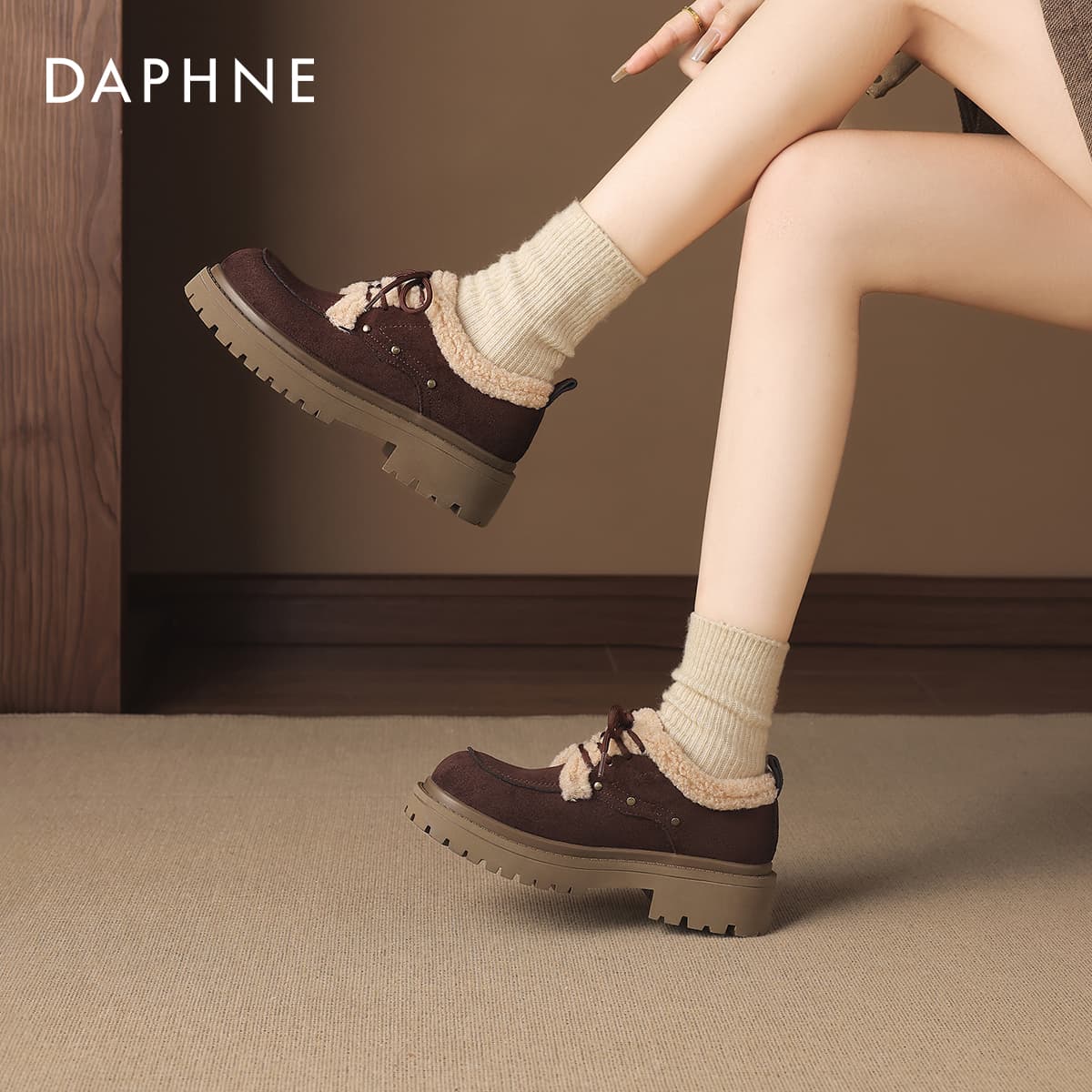 Ботинки зимние DAPHNE Ткань Стиль Майярд Однотонный Утолщенный и с Флисовой Подкладкой Термостойкие Противоскользящие Снежные Ботинки - изображение 6