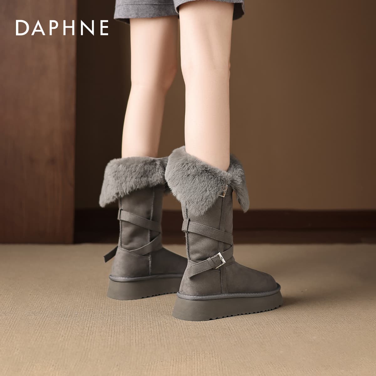 Ботинки зимние Daphne Сноубутсы Мокко Серый с Флисовой Подкладкой Женские - изображение 4