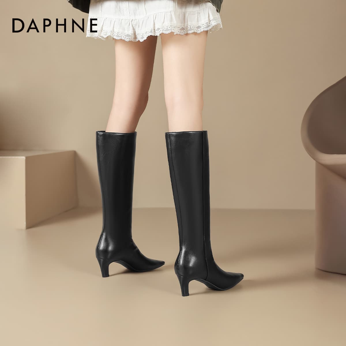 Ботинки DAPHNE Колено High Ботинки Черный Женские - изображение 5