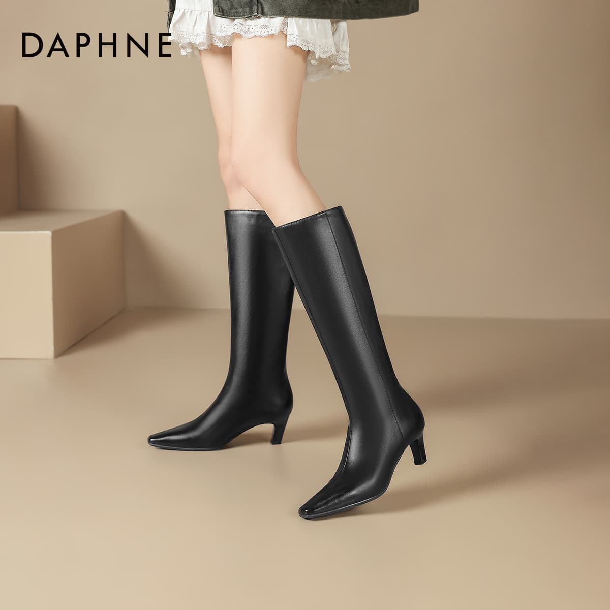 Ботинки DAPHNE Колено High Ботинки Черный Женские - изображение 7