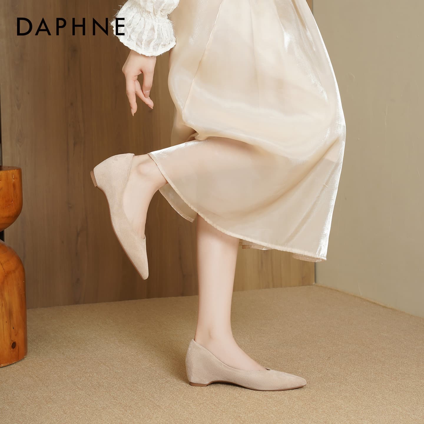 Тапочки DAPHNE Женская Повседневная Обувь Без Подкладки Низкий Топ Нюдовый Абрикос [4CM Скрытый Каблук] Женская - изображение 6