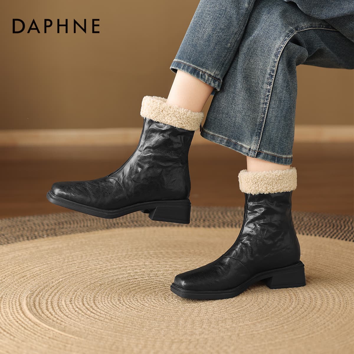 Сапоги DAPHNE Синтетическая кожа Французский винтаж Однотонный Утолщенный и с флисовой подкладкой Ветрозащитный Термический - изображение 5
