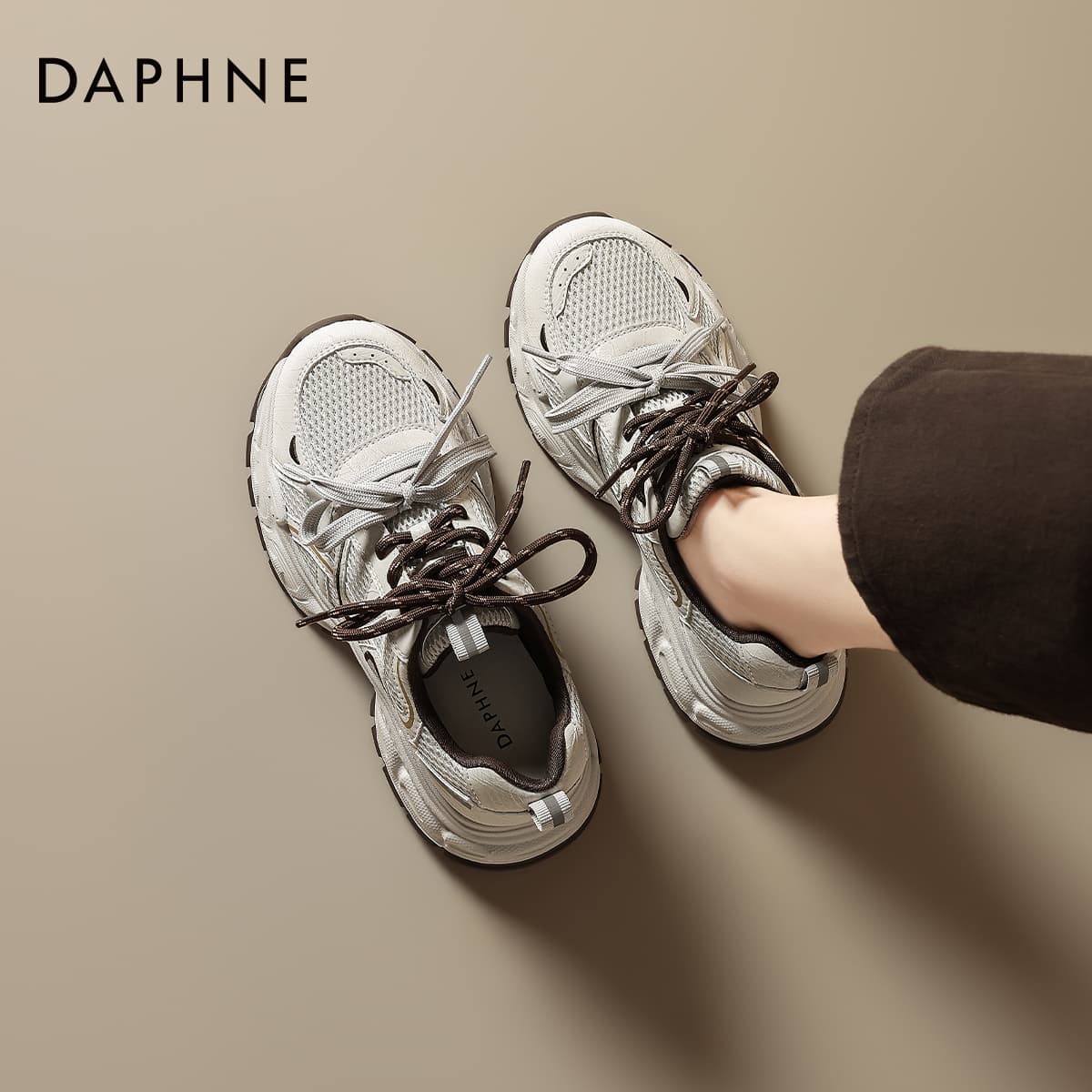 Кроссовки DAPHNE Массивные кроссовки Low Топ Серо-коричневый Женские - изображение 5