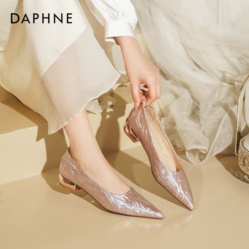 Тапочки DAPHNE Женская Повседневная Обувь Без Подкладки Низкий Топ Шампанский [Удобный Низкий Каблук] Женская - изображение 5