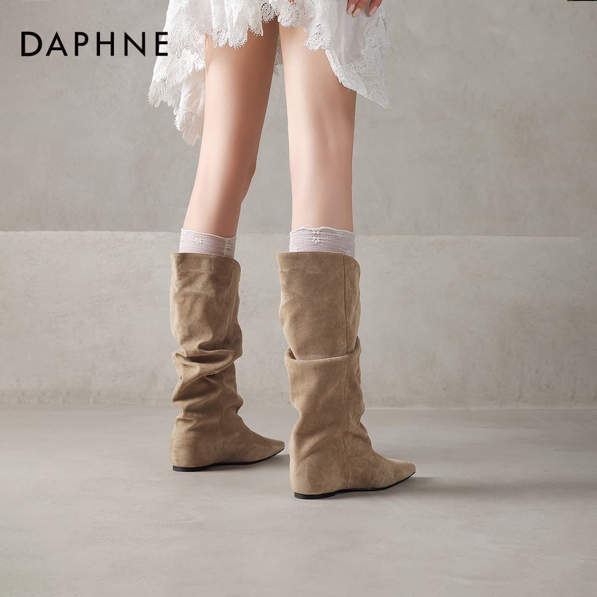 Ботинки DAPHNE Колено Высокие Ботинки Высокий Топ Хаки Женские - изображение 5