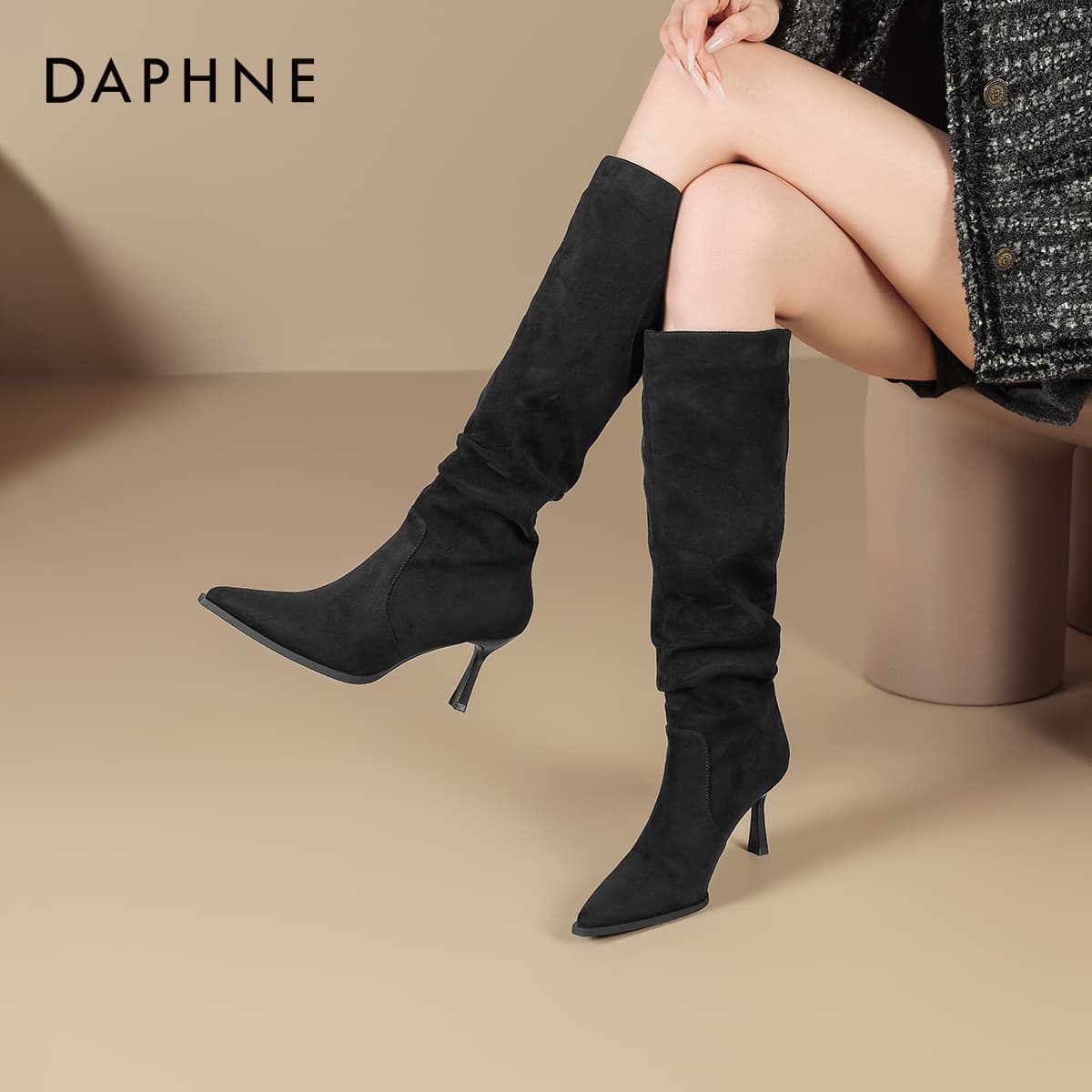 Ботинки DAPHNE Колено High Ботинки Черный Женские - изображение 4