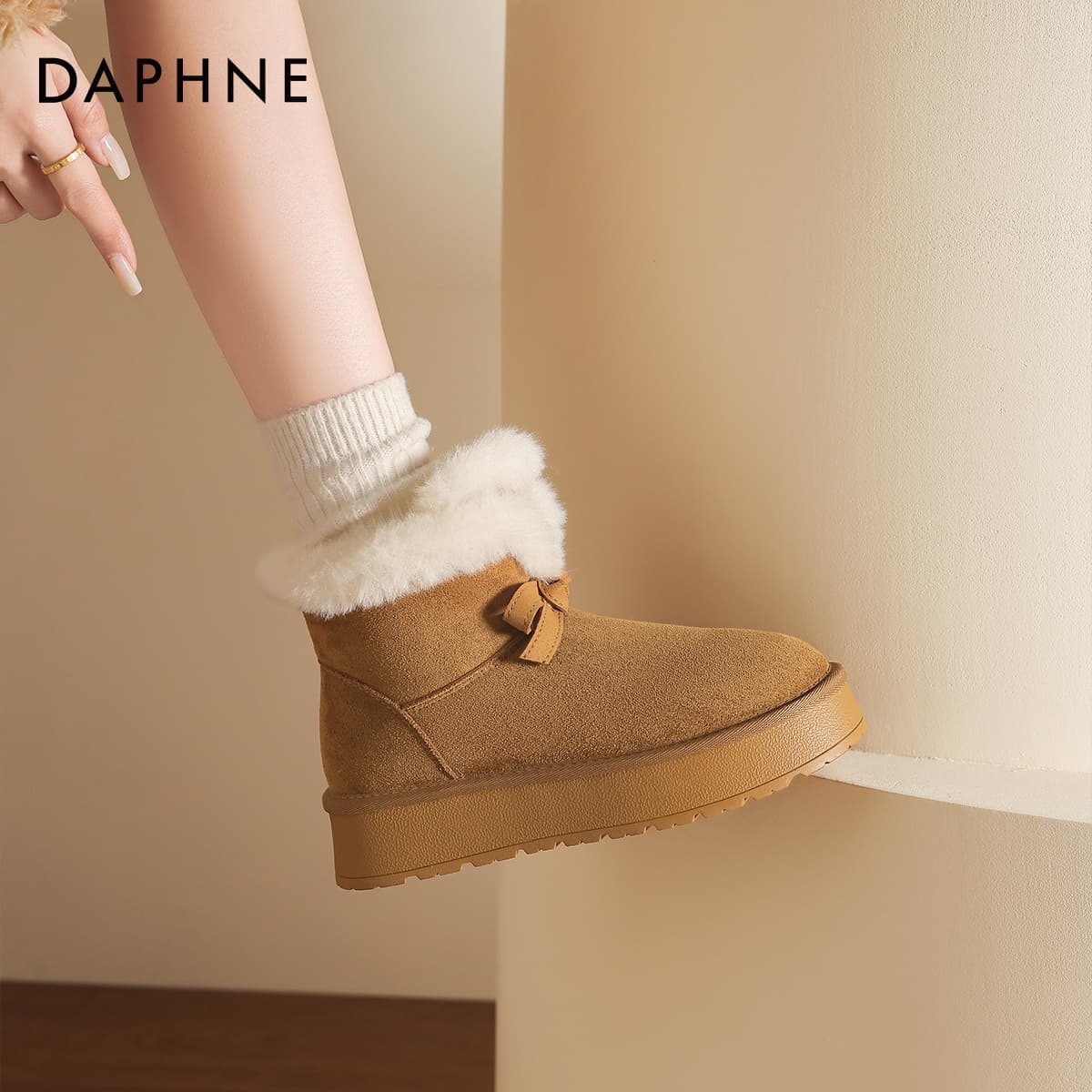 Ботинки зимние DAPHNE Ткань Принцесса С бантом Утолщенная и с флисовой подкладкой Термостойкая Противоскользящая Утепленная обувь - изображение 5
