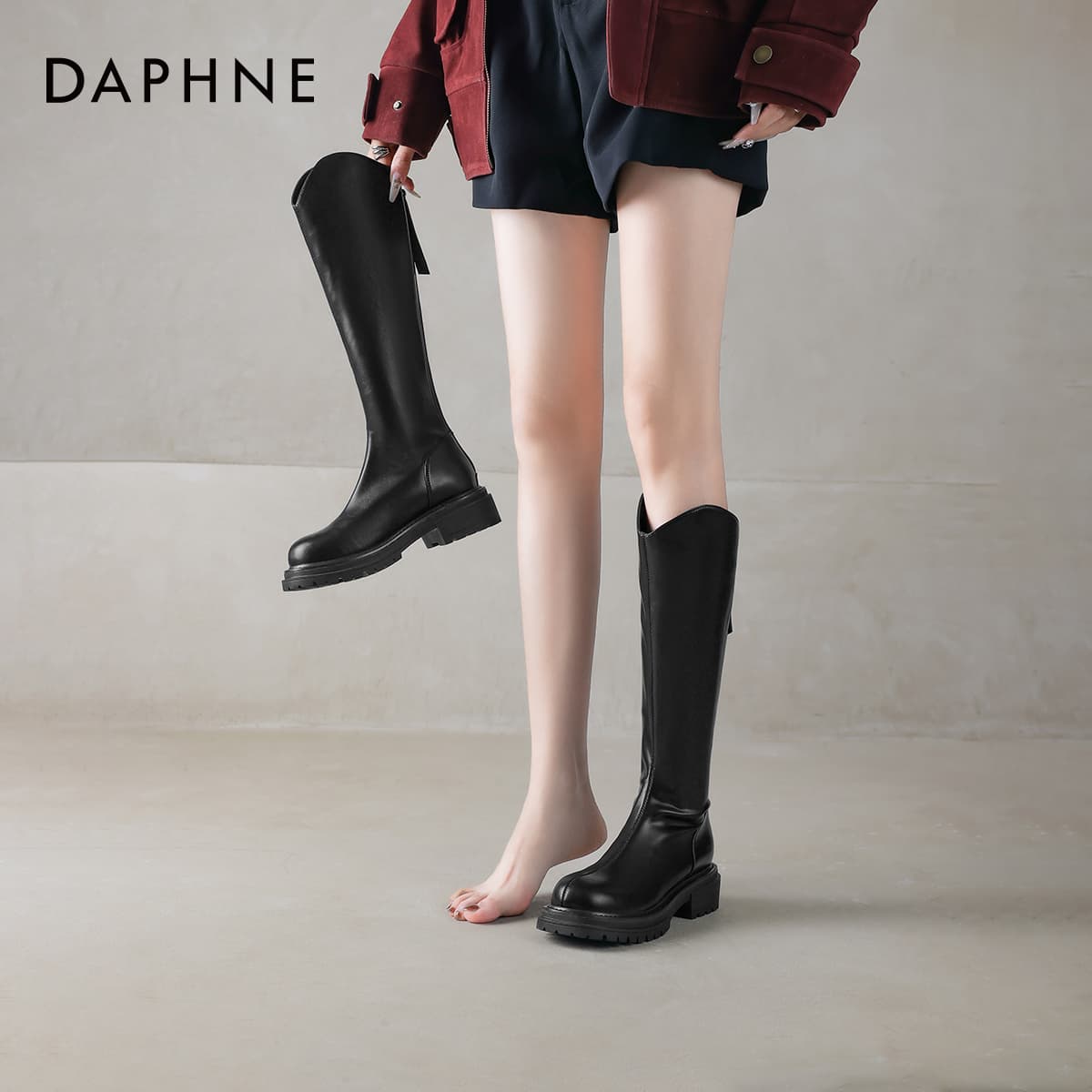 Ботинки DAPHNE Высокие сапоги до колена черные без подкладки женские - изображение 3