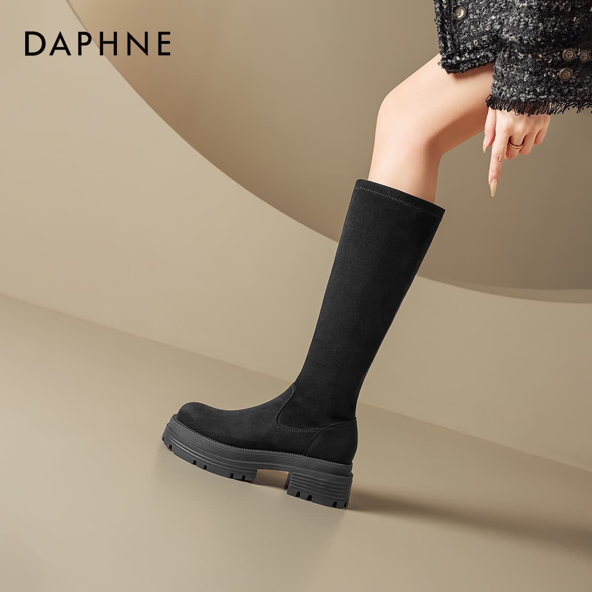 Ботинки DAPHNE Высокие сапоги до колена Черный Женские - изображение 5