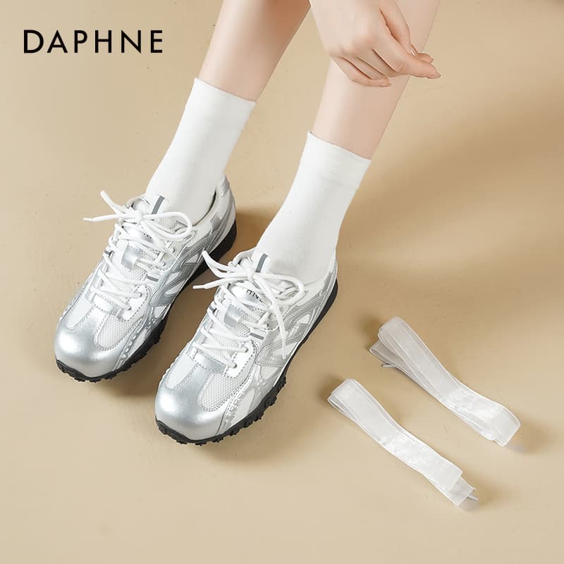 Кроссовки DAPHNE Повседневная обувь Low Топ Серебряный [Высота каблука 1,5 см] Женская - изображение 4