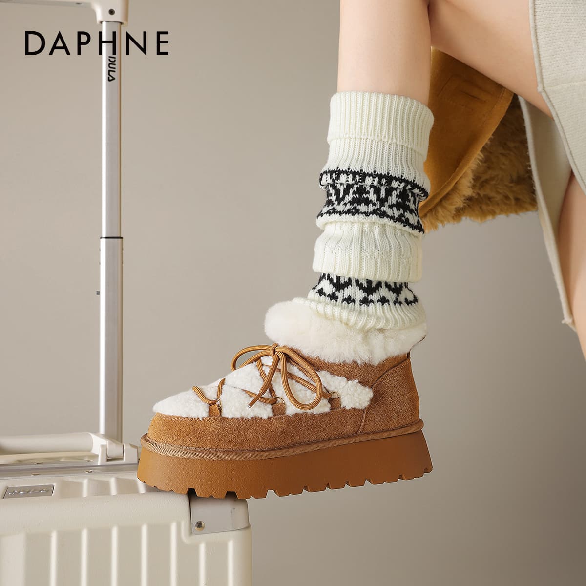 Ботинки зимние DAPHNE Горпкор (Gorpcore) Утолщенный и с флисовой подкладкой цветовой блок пэчворк противоскользящая термическая обувь - изображение 4