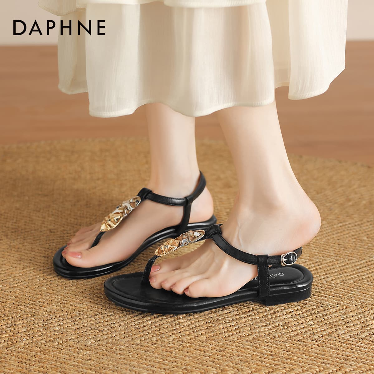 Шлёпанцы Daphne Синтетическая кожа Одиночные Шнуровые Сандалии Женские Черные - изображение 8