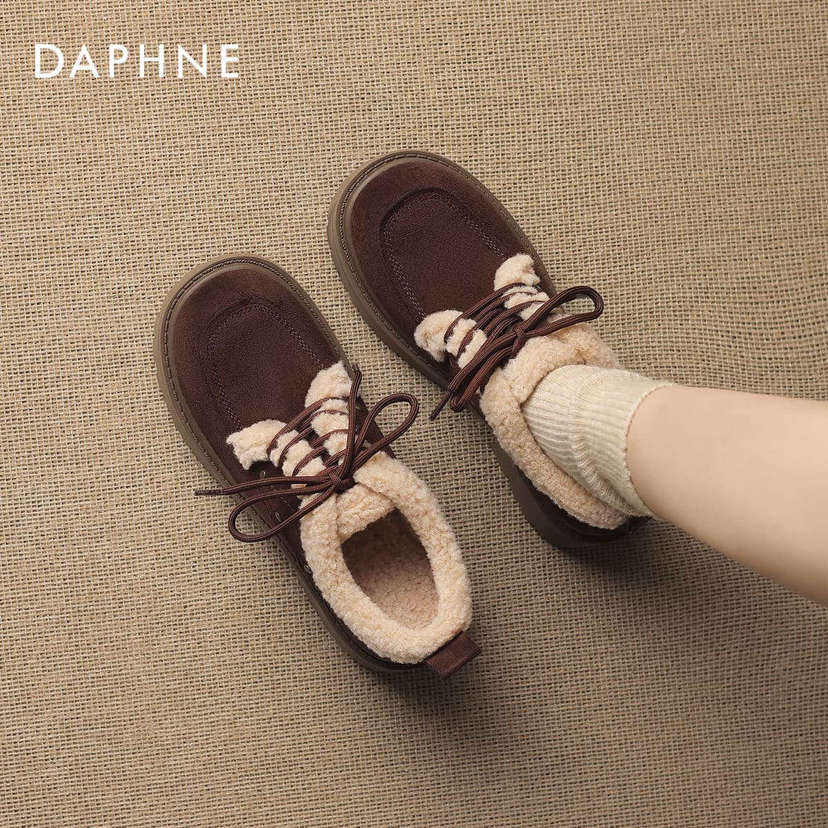 Ботинки зимние DAPHNE Ткань Стиль Майярд Однотонный Утолщенный и с Флисовой Подкладкой Термостойкие Противоскользящие Снежные Ботинки - изображение 3