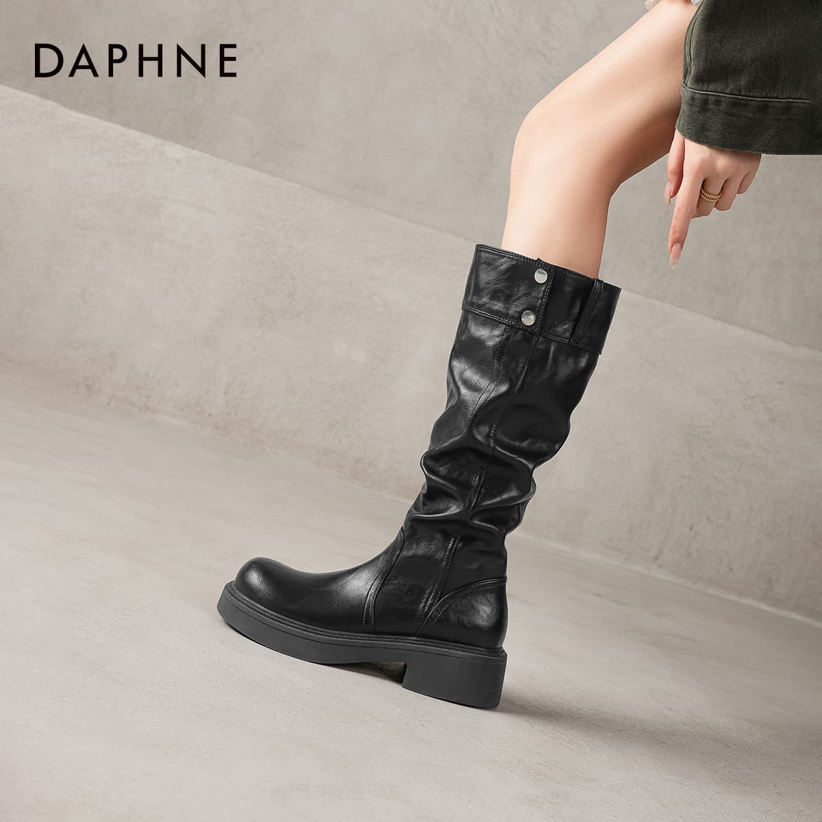 Ботинки DAPHNE Колено High Ботинки Черный Женские - изображение 6