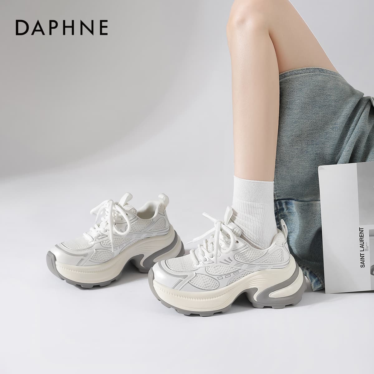 Кроссовки DAPHNE Синтетическая кожа текстиль Низкие кеды с толстой подошвой Женские - изображение 9