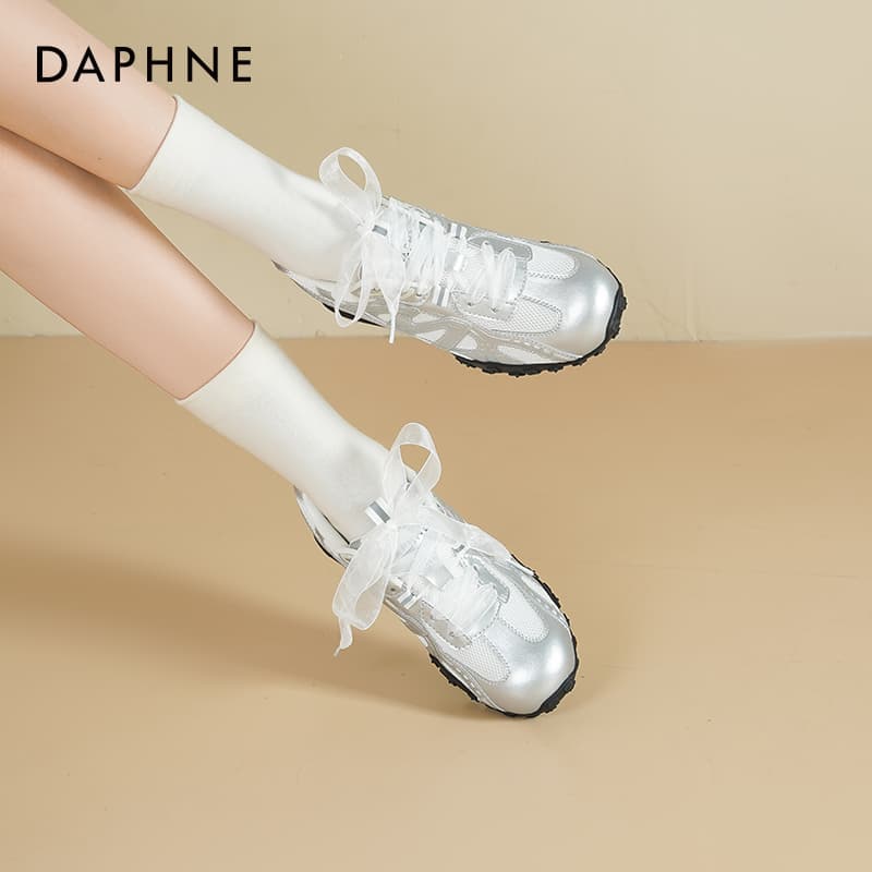 Кроссовки DAPHNE Повседневная обувь Low Топ Серебряный [Высота каблука 1,5 см] Женская - изображение 6