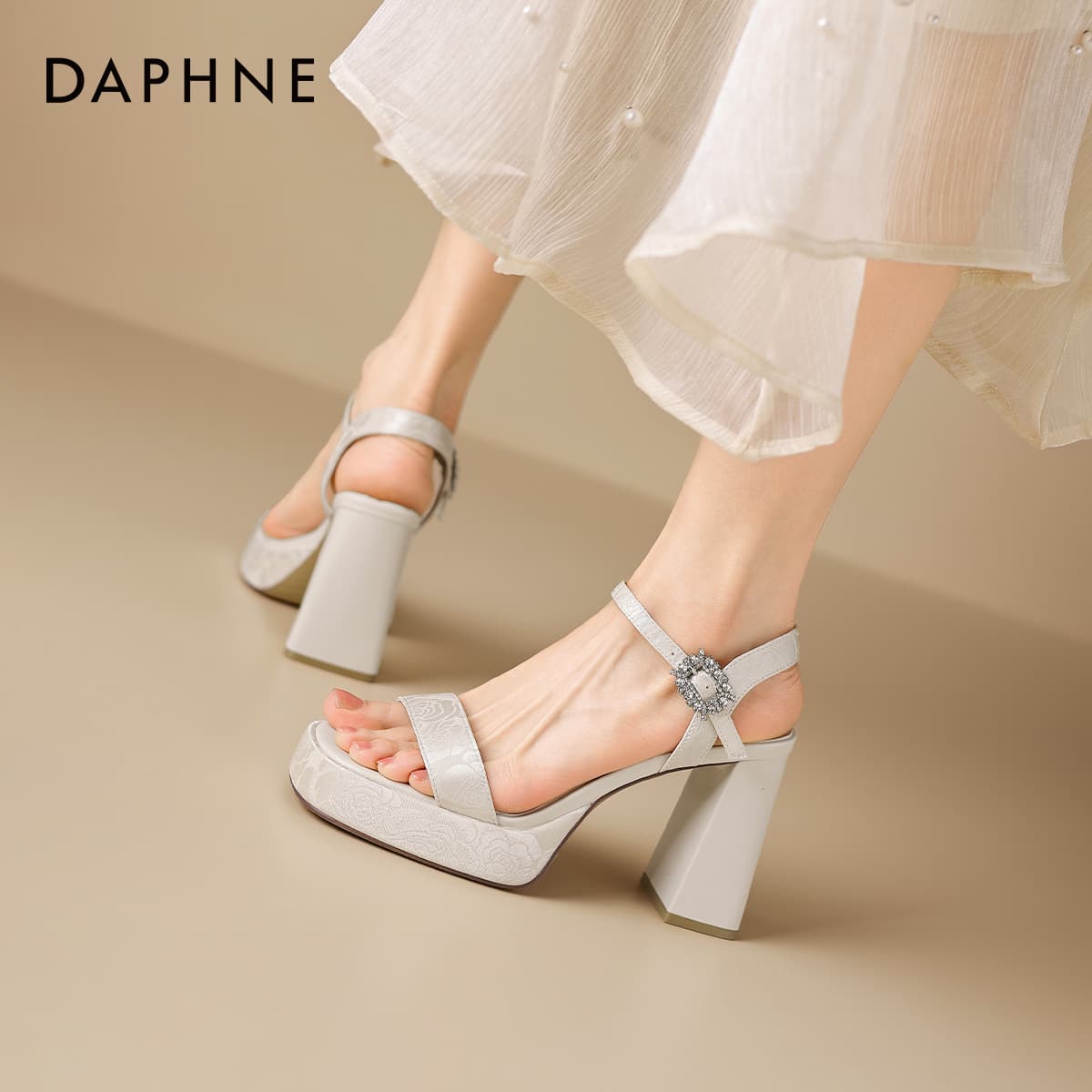 Туфли DAPHNE Ткань Грубый каблук Высокие каблуки Женские - изображение 7