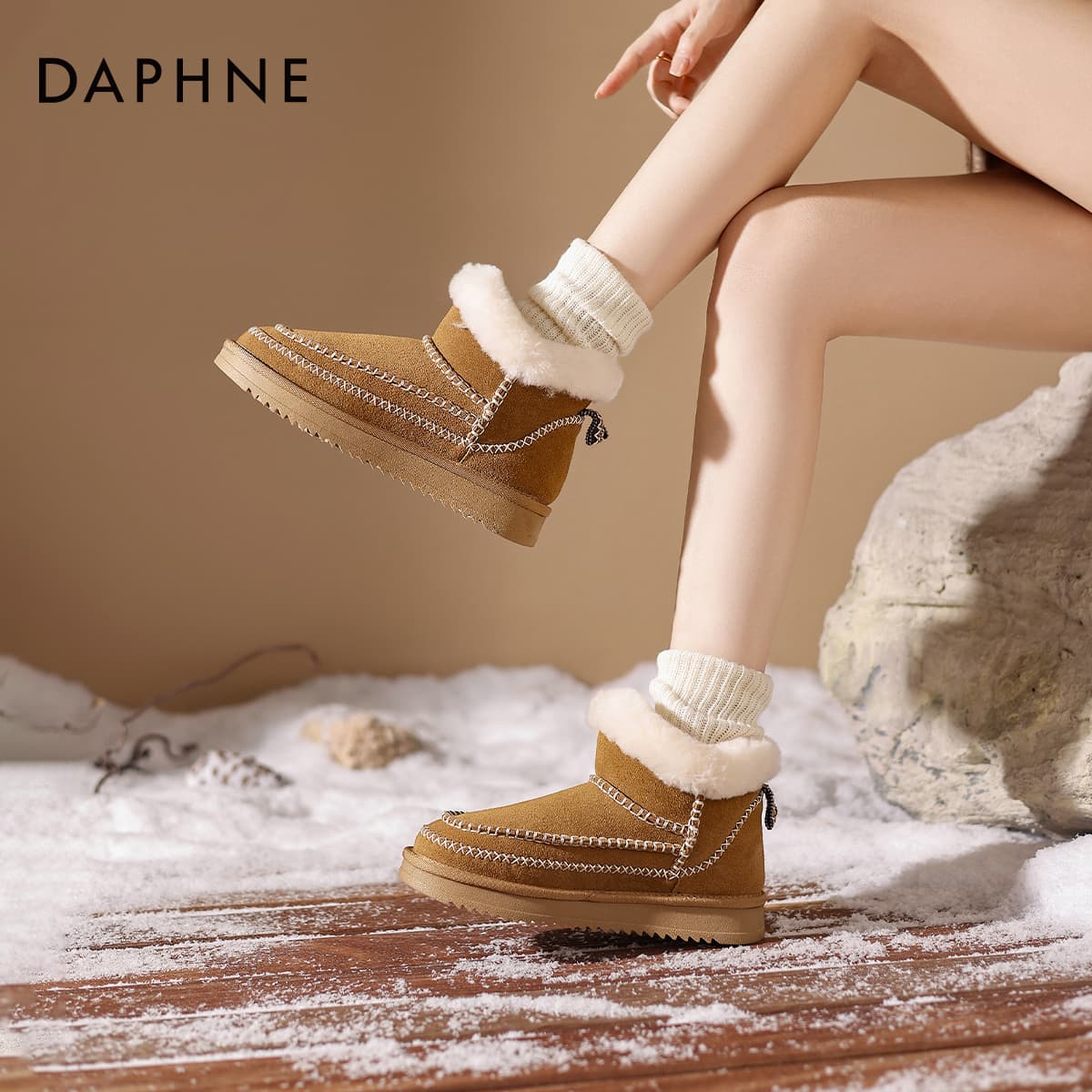 Ботинки зимние Daphne Сноубутсы Каштановый Каблук Высота 2,8 см Женские - изображение 3