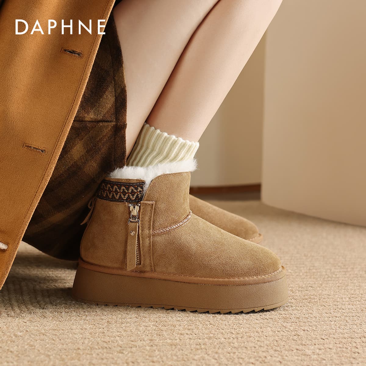 Ботинки зимние DAPHNE Женские сноубутсы из коровьей замши - изображение 5