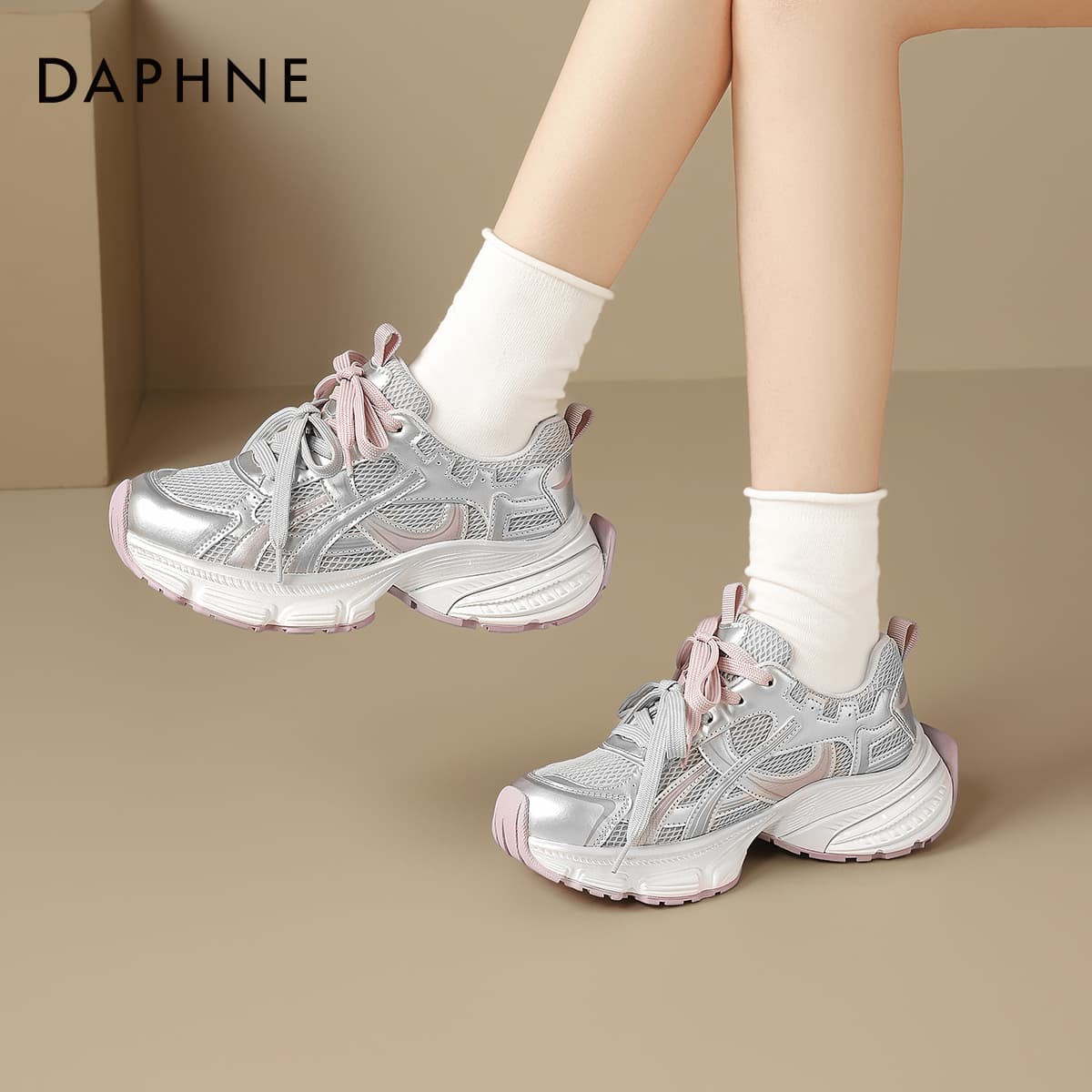 Кроссовки DAPHNE Массивные кроссовки Low Топ Серебристo-розовый Женские - изображение 7