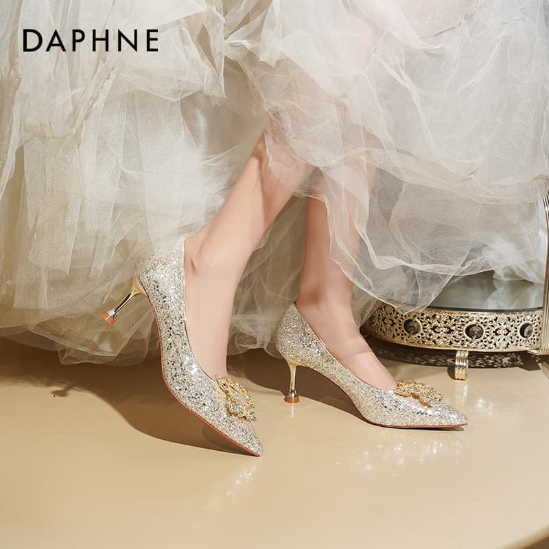 Туфли DAPHNE Высокие каблуки Low Топ Шампанское золото [Сборка и разборка Стразы 6,5 см Высота каблука] Женские - изображение 7
