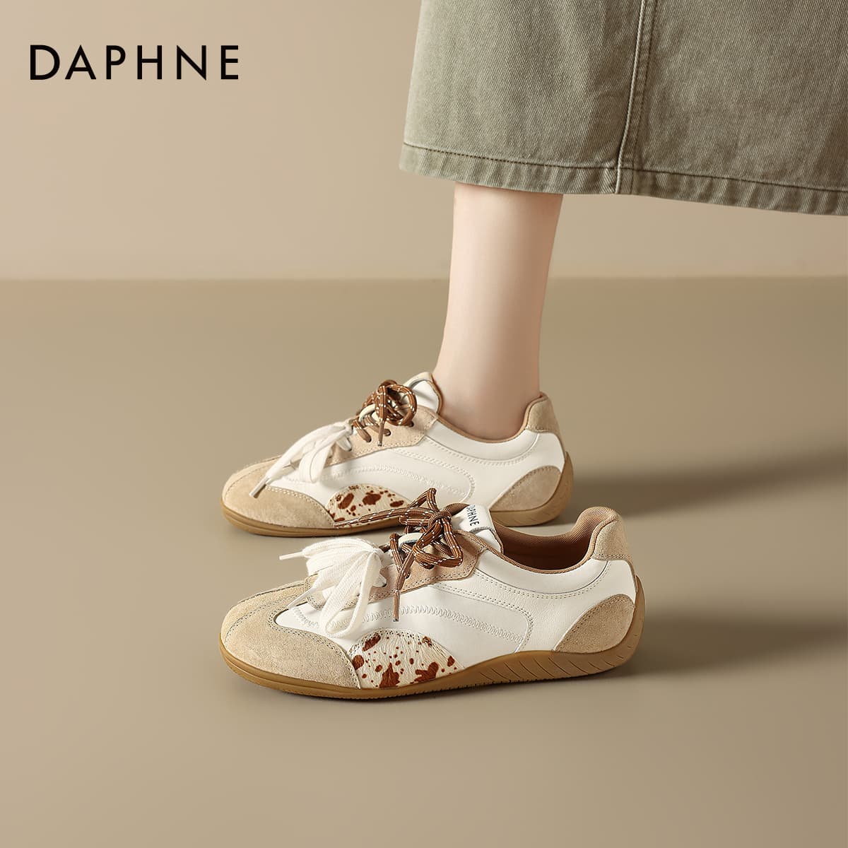 Кроссовки DAPHNE Кеды немецкой армии (GAT) Low Топ Абрикос Леопардовый принт Женские - изображение 4