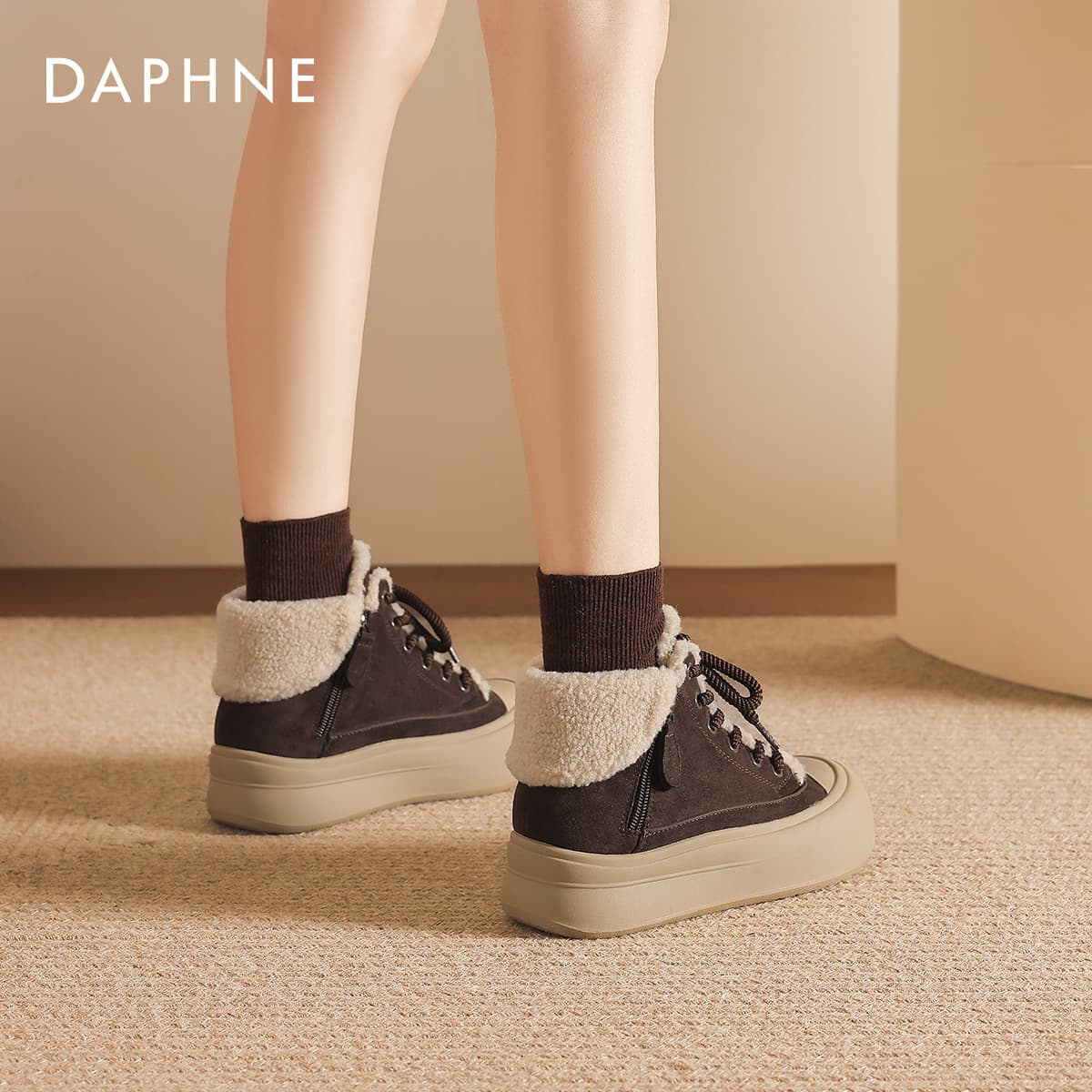 Ботинки зимние DAPHNE Ткань Американский Винтаж Утолщенный и с Флисовой Подкладкой Термический Универсальный Скейтборд Кроссовки 12 см - изображение 5