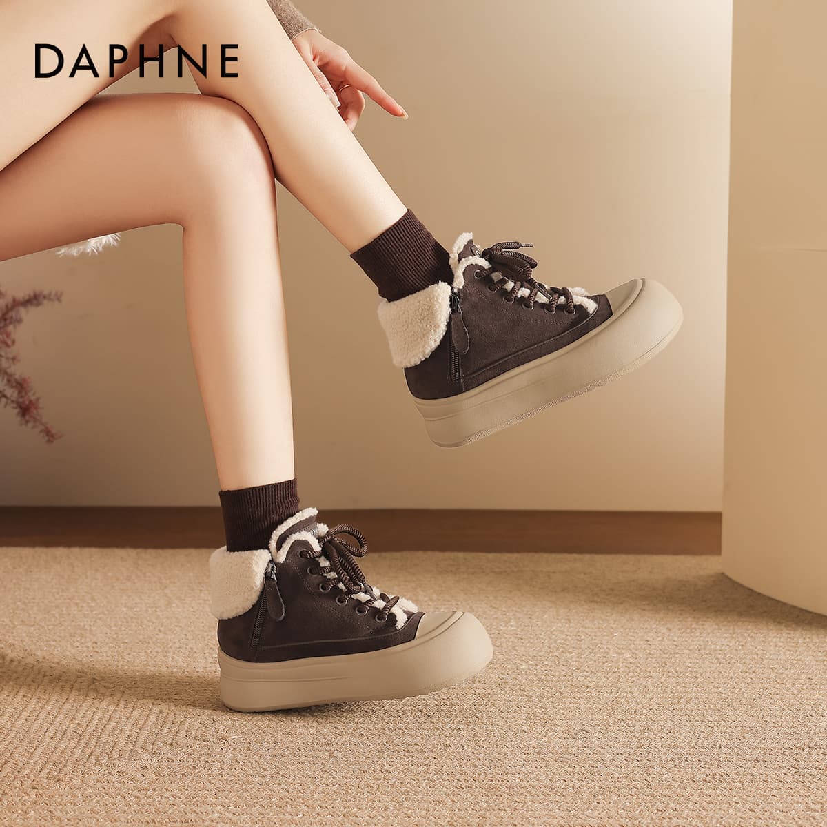 Ботинки зимние DAPHNE Ткань Американский Винтаж Утолщенный и с Флисовой Подкладкой Термический Универсальный Скейтборд Кроссовки 12 см - изображение 3