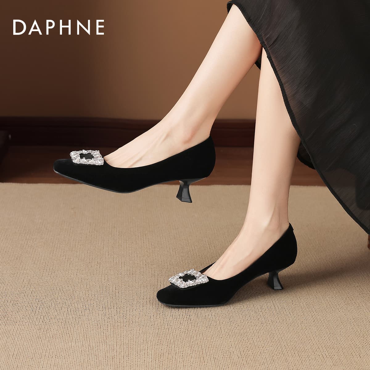 Туфли DAPHNE Высокие каблуки Low Топ Черный Женские - изображение 4