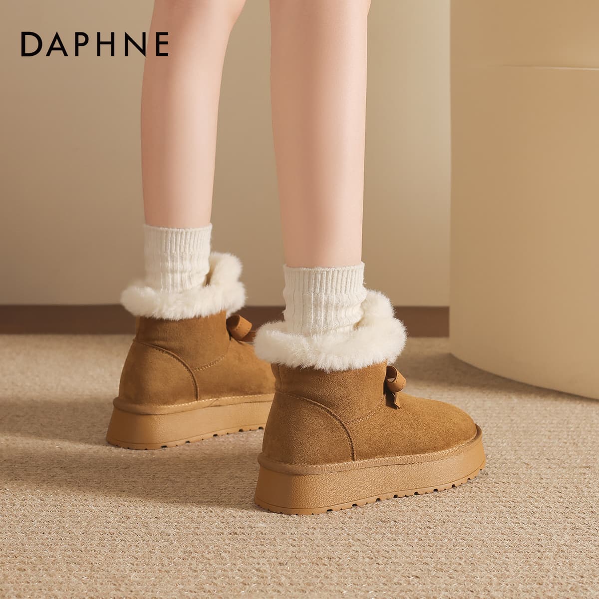Ботинки зимние DAPHNE Ткань Принцесса С бантом Утолщенная и с флисовой подкладкой Термостойкая Противоскользящая Утепленная обувь - изображение 4