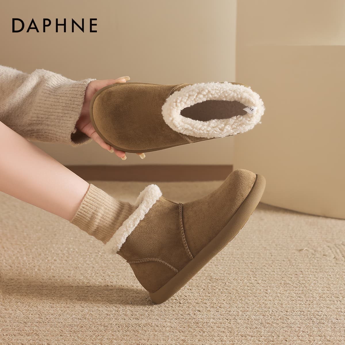Ботинки зимние DAPHNE Ткань Стиль Майярд Однотонный Утолщенный и с Флисовой Подкладкой Термический Флис Обувь 11,5 см Снежные Ботинки - изображение 7