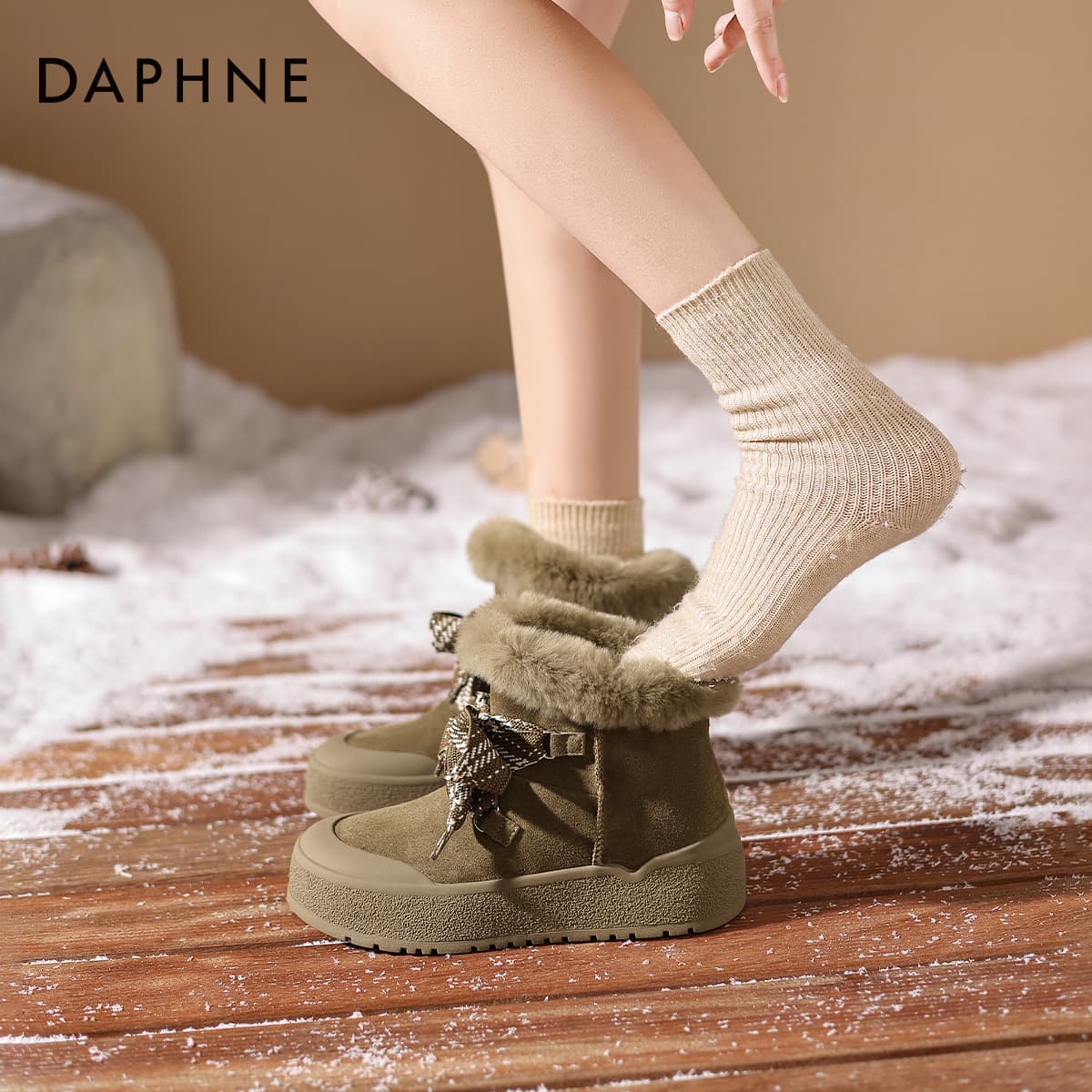 Ботинки зимние Daphne Сноубутсы Хаки Флис Утепленные Женские - изображение 3