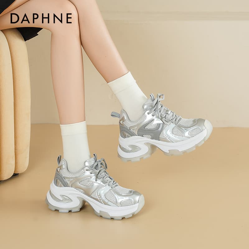 Кроссовки DAPHNE Массивные кроссовки High Топ Серебряный [6 см Высота каблука] Женские - изображение 6